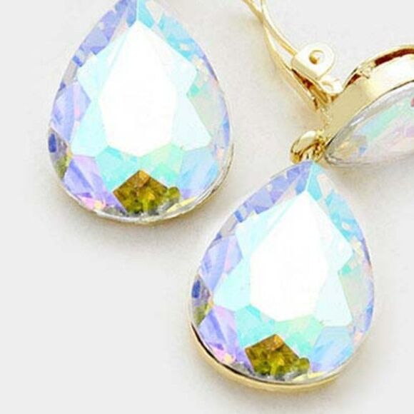 Abalone Crystal Silver Clip-On Earrings NWT - Picture 2 of 5